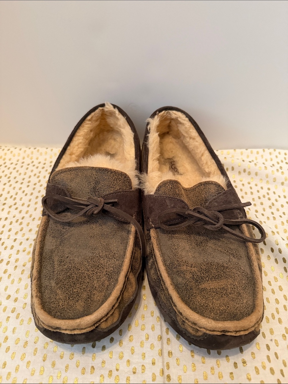 UGG Brown Suede Shearling-Lined Moccasin Loafers